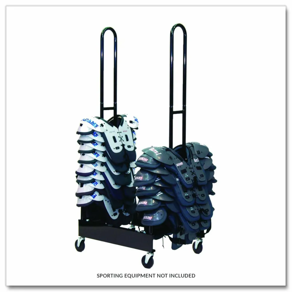 Champion Sports Mobile Two-Stack Shoulder Pad Rack, Metal, 176 lb Capacity, 24" x 30" x 69", Black