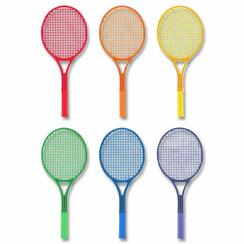 Champion Sports Plastic Tennis Racket Set, Six 21" Rackets, Assorted Colors