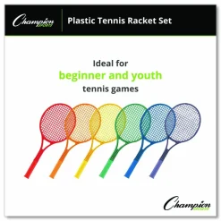 Champion Sports Plastic Tennis Racket Set, Six 21