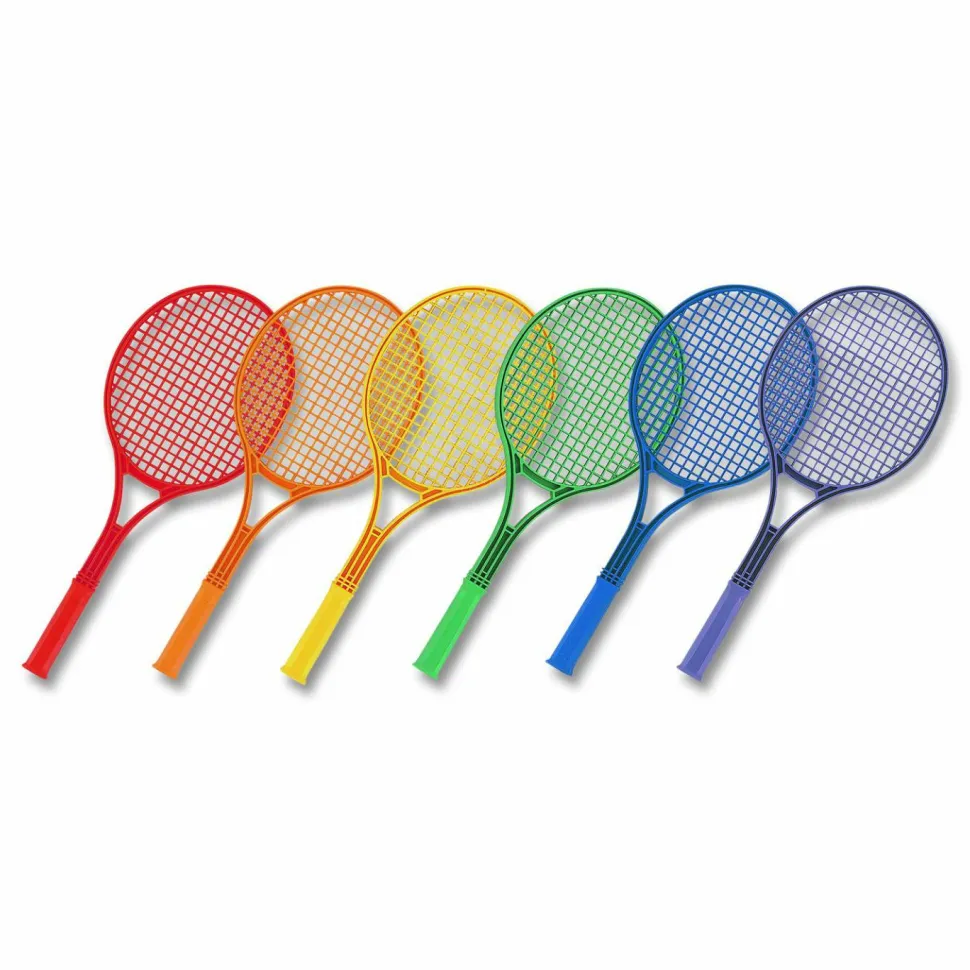 Champion Sports Plastic Tennis Racket Set, Six 21" Rackets, Assorted Colors