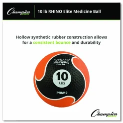 Champion Sports Rhino Elite Medicine Ball, 10 lb, Orange