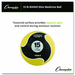 Champion Sports Rhino Elite Medicine Ball, 15 lb, Yellow