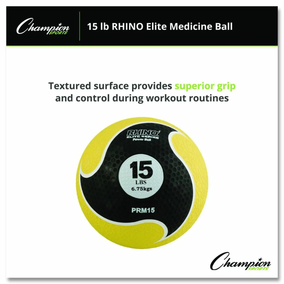 Champion Sports Rhino Elite Medicine Ball, 15 lb, Yellow