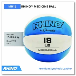Champion Sports Rhino Leather Medicine Ball, 18 lb, Teal/White