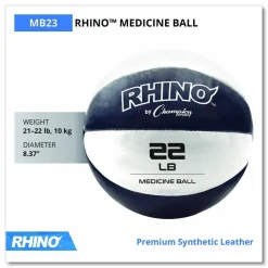Champion Sports Rhino Leather Medicine Ball, 22 lb, Black/White