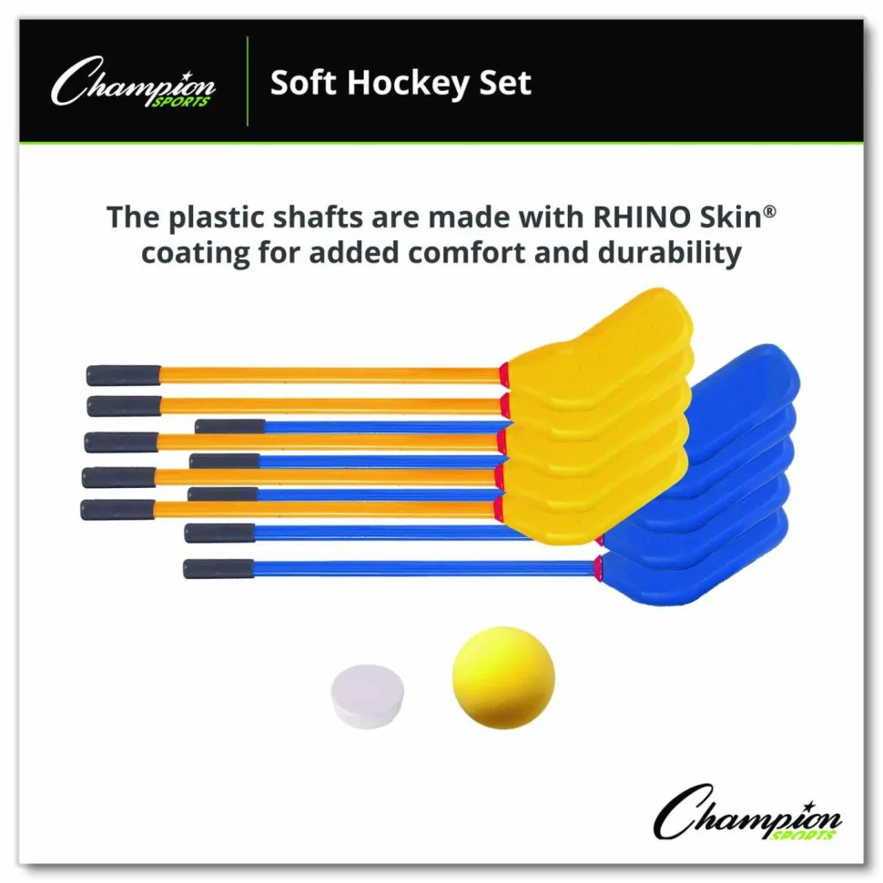 Champion Sports Rhino Soft Hockey Set, 30" Long, (10) Sticks/7" Ball/4" Puck