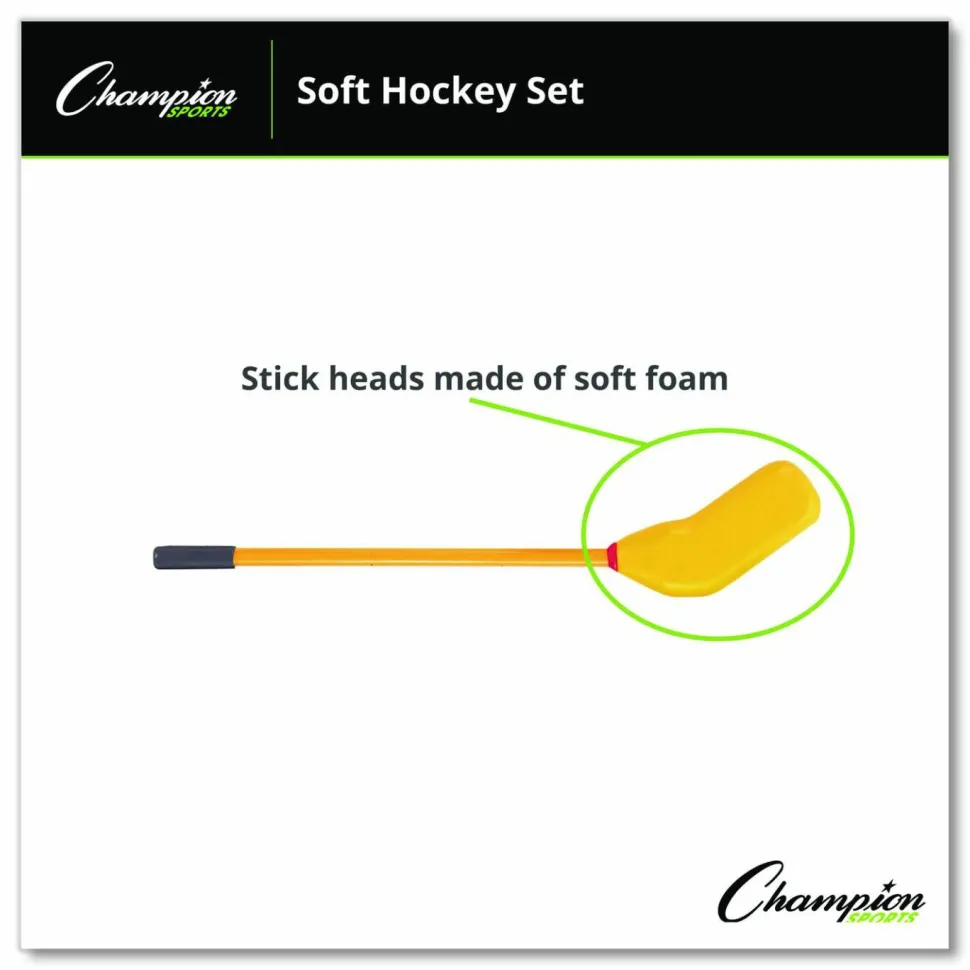 Champion Sports Rhino Soft Hockey Set, 30" Long, (10) Sticks/7" Ball/4" Puck