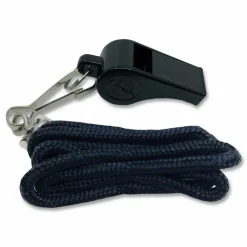 Champion Sports Sports Whistle with Black Nylon Lanyard, Plastic, Black, Dozen