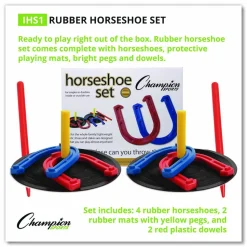 Champion Sports Steel Horseshoe Set, (4) Horseshoes/(2) 24" Stakes/Nylon Carry Bag