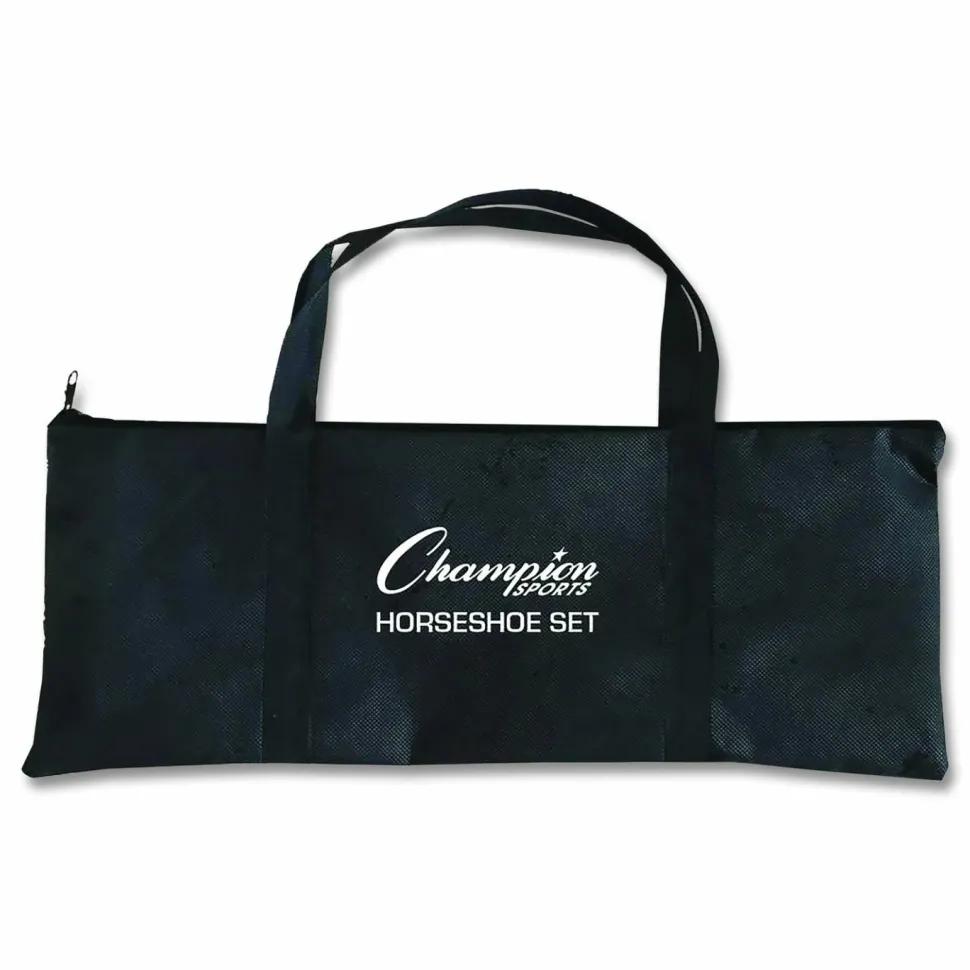 Champion Sports Steel Horseshoe Set, (4) Horseshoes/(2) 24" Stakes/Nylon Carry Bag