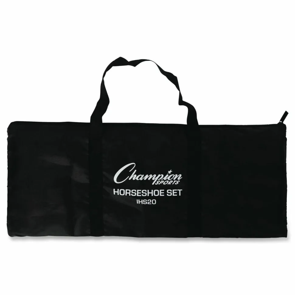Champion Sports Steel Horseshoe Set, (4) Horseshoes/(2) 20" Stakes/Nylon Carry Bag