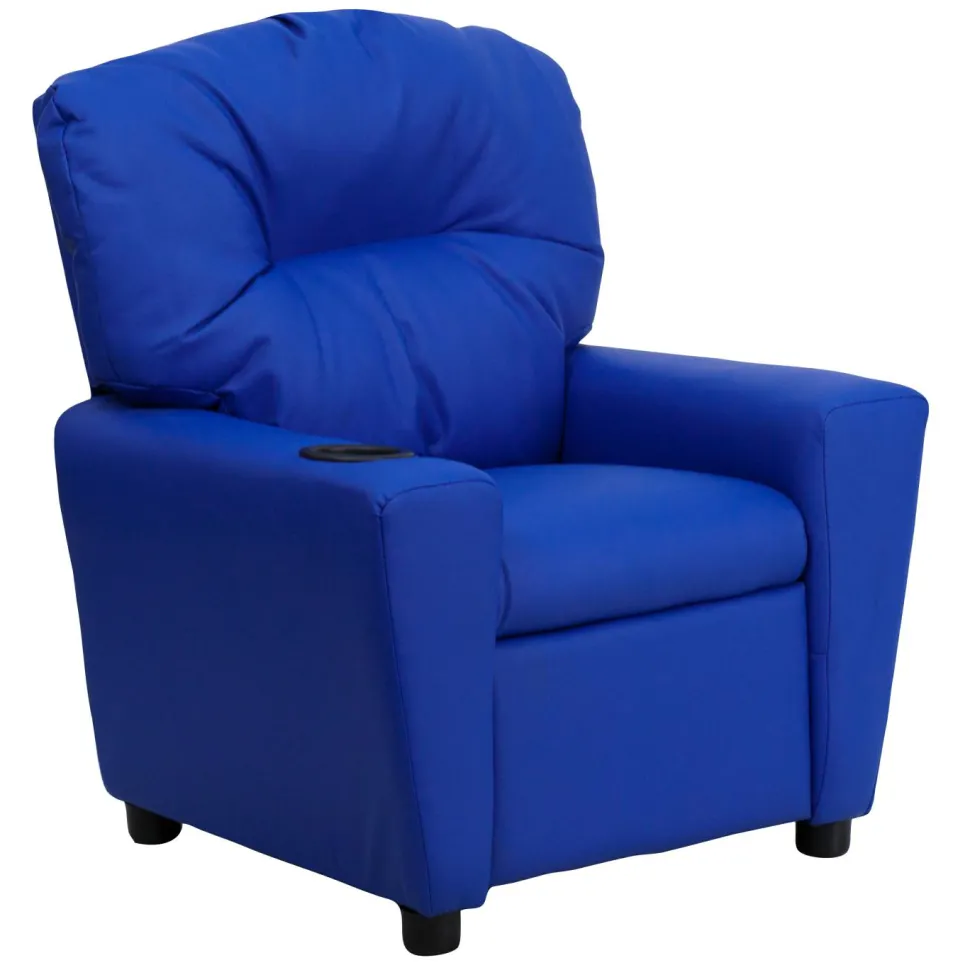 Chandler Contemporary Blue Vinyl Kids Recliner with Cup Holder