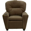Chandler Contemporary Brown Microfiber Kids Recliner with Cup Holder