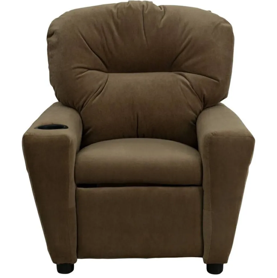 Chandler Contemporary Brown Microfiber Kids Recliner with Cup Holder