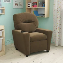 Chandler Contemporary Brown Microfiber Kids Recliner with Cup Holder