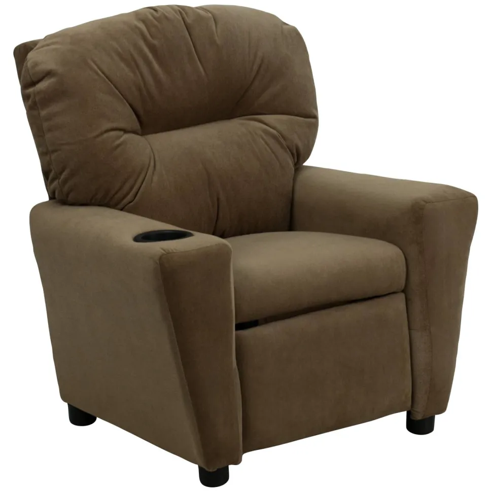 Chandler Contemporary Brown Microfiber Kids Recliner with Cup Holder