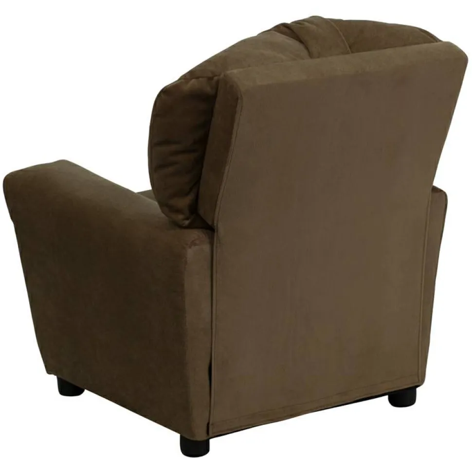 Chandler Contemporary Brown Microfiber Kids Recliner with Cup Holder