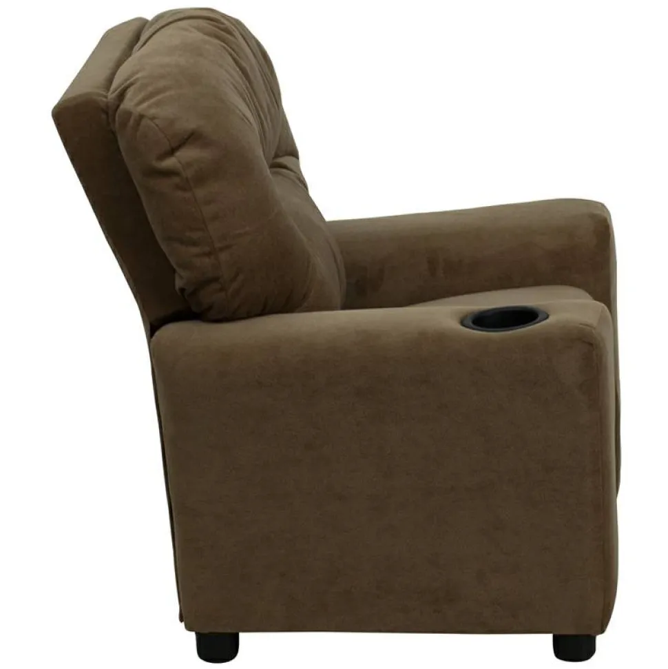 Chandler Contemporary Brown Microfiber Kids Recliner with Cup Holder
