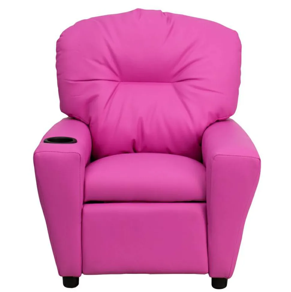 Chandler Contemporary Hot Pink Vinyl Kids Recliner with Cup Holder
