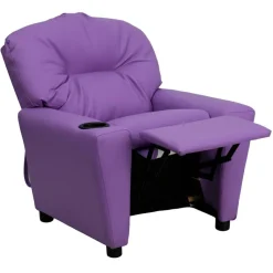 Chandler Contemporary Lavender Vinyl Kids Recliner with Cup Holder