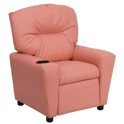 Chandler Contemporary Pink Vinyl Kids Recliner with Cup Holder