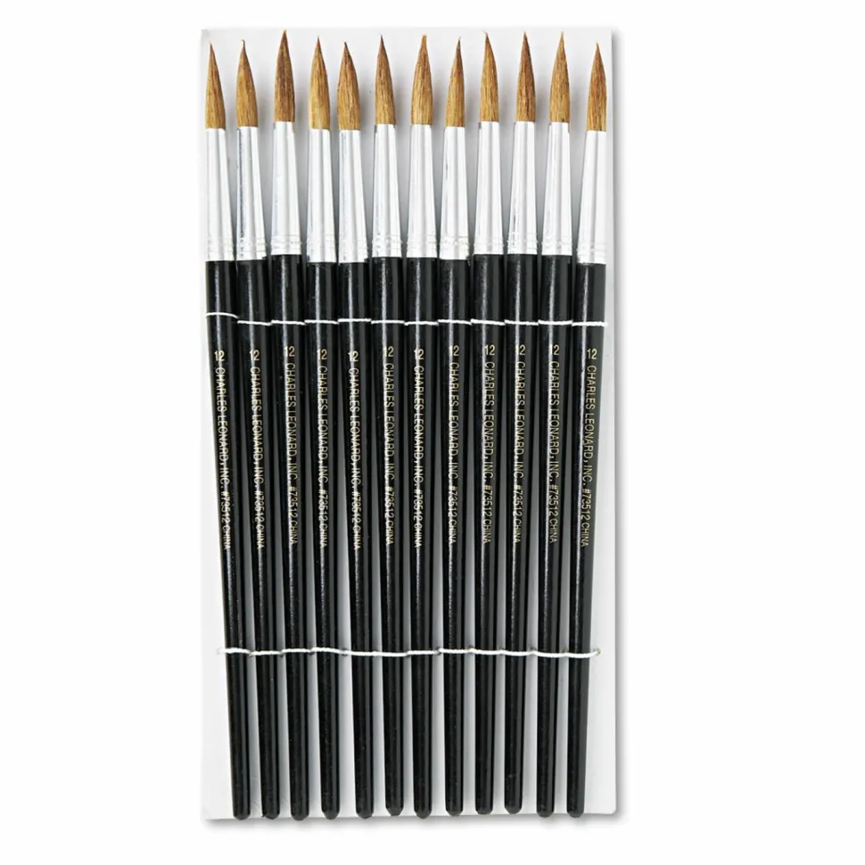 Charles Leonard Artist Brush, Size 12, Camel Hair, Round Profile, 12/Pack
