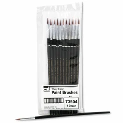 Charles Leonard Artist Brush, Size 4, Camel Hair, Round Profile, 12/Pack