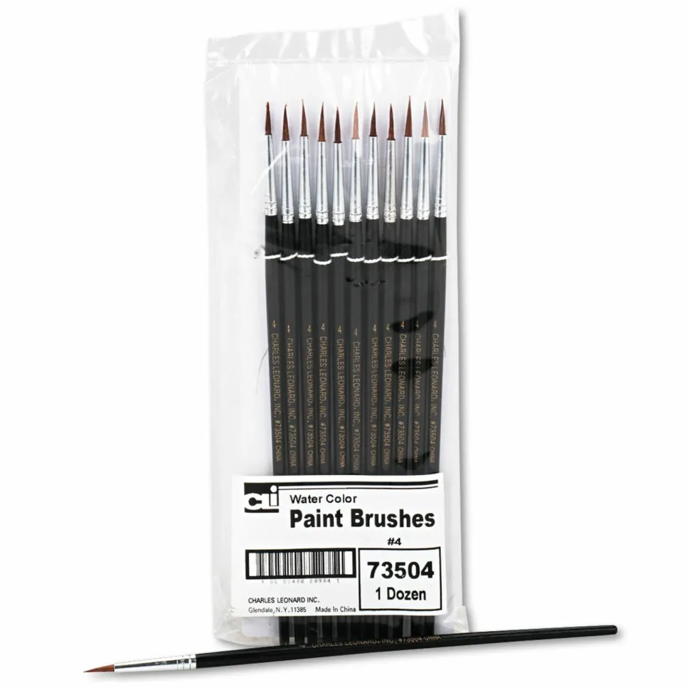 Charles Leonard Artist Brush, Size 4, Camel Hair, Round Profile, 12/Pack