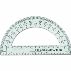 Charles Leonard Open Center Protractor, Plastic, 6" Ruler Edge, Clear, Dozen