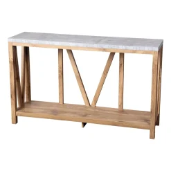 Charlotte Farmhouse 2-Tier Console Accent Table -Warm Oak Finish Engineered Wood Frame - Concrete Finish Tabletop - For Entryway or Living Room