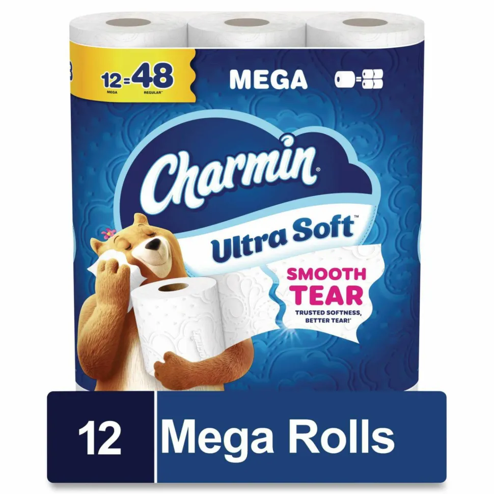 Charmin Ultra Soft Bathroom Tissue, Mega Roll, Septic Safe, 2-Ply, White, 208 Sheets/Roll, 12 Rolls/Pack, 5 Packs/Carton