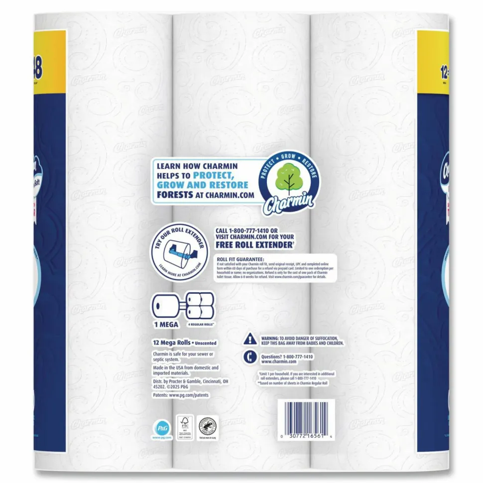 Charmin Ultra Soft Bathroom Tissue, Mega Roll, Septic Safe, 2-Ply, White, 208 Sheets/Roll, 12 Rolls/Pack, 5 Packs/Carton