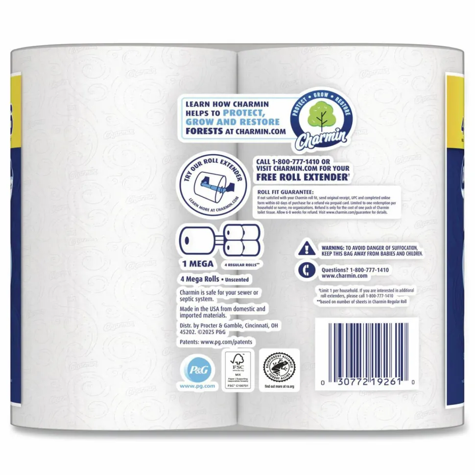 Charmin Ultra Soft Bathroom Tissue, Mega Roll, Septic Safe, 2-Ply, White, 208 Sheets/Roll, 4 Rolls/Pack, 8 Packs/Carton