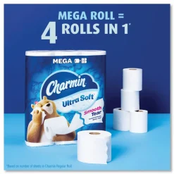 Charmin Ultra Soft Bathroom Tissue, Mega Roll, Septic Safe, 2-Ply, White, 208 Sheets/Roll, 4 Rolls/Pack, 8 Packs/Carton