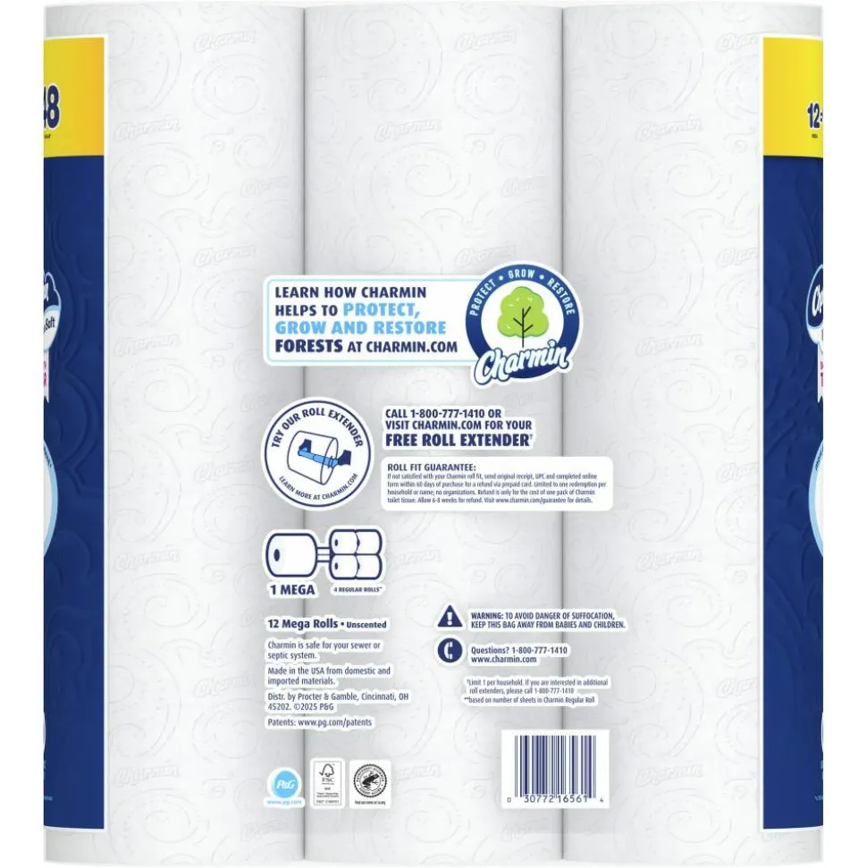 Charmin Ultra Soft 2-Ply Toilet Paper, 4" x 4", 208 Sheets Per Roll, Pack Of 12 Mega Rolls