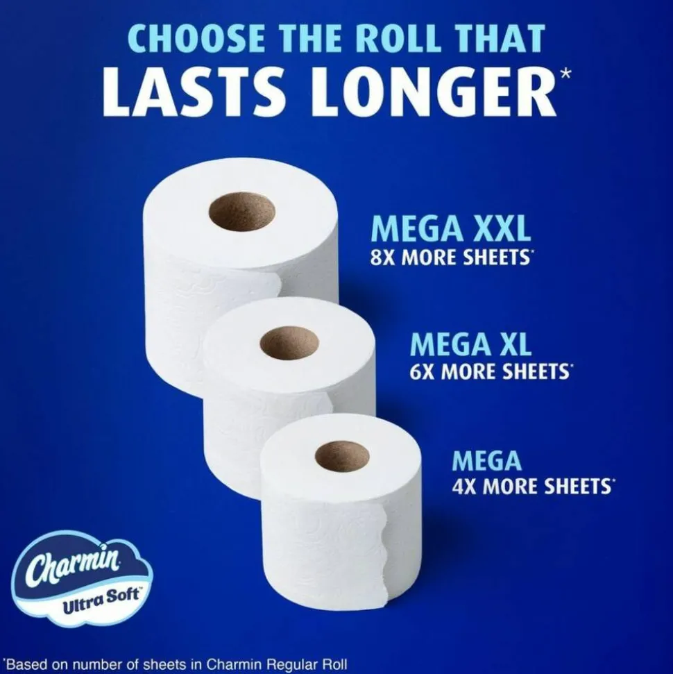 Charmin Ultra Soft 2-Ply Toilet Paper, 4" x 4", 208 Sheets Per Roll, Pack Of 12 Mega Rolls