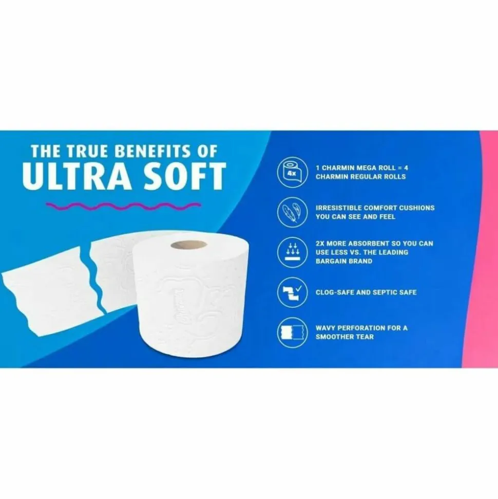 Charmin Ultra Soft 2-Ply Toilet Paper, 4" x 4", 208 Sheets Per Roll, Pack Of 12 Mega Rolls