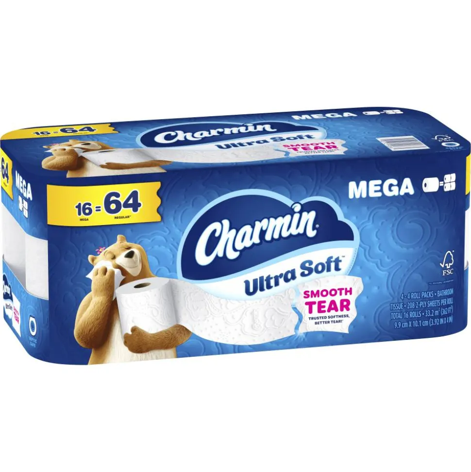 Charmin Ultra Soft 2-Ply Toilet Paper Mega Rolls, 208 Sheets Per Roll/69', Pack Of 16 Rolls