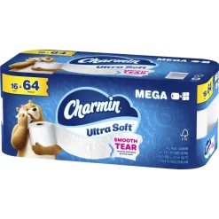 Charmin Ultra Soft 2-Ply Toilet Paper Mega Rolls, 208 Sheets Per Roll/69', Pack Of 16 Rolls