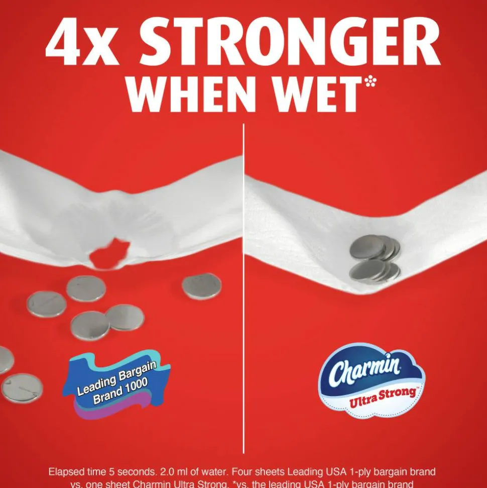Charmin Ultra Strong Toilet Paper Mega Rolls, 4” x 3-15/16”, White, 220 Sheets Per Roll, Pack Of 12 Mega Rolls