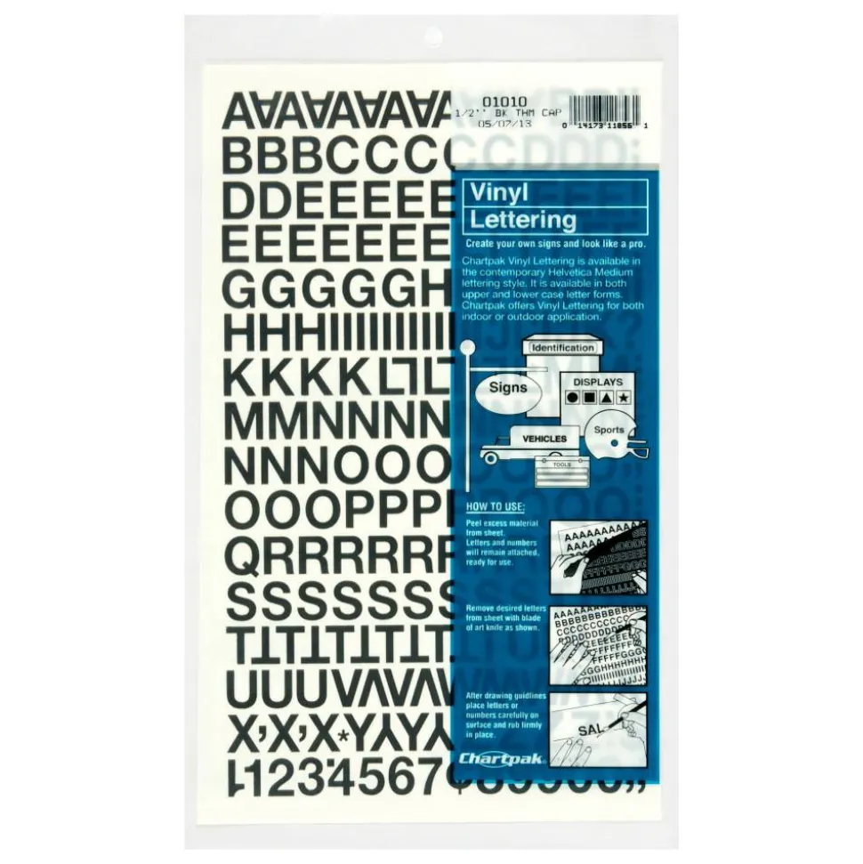 Chartpak Pickett Vinyl Letters and Numbers, 1/2", Black, Pack Of 179