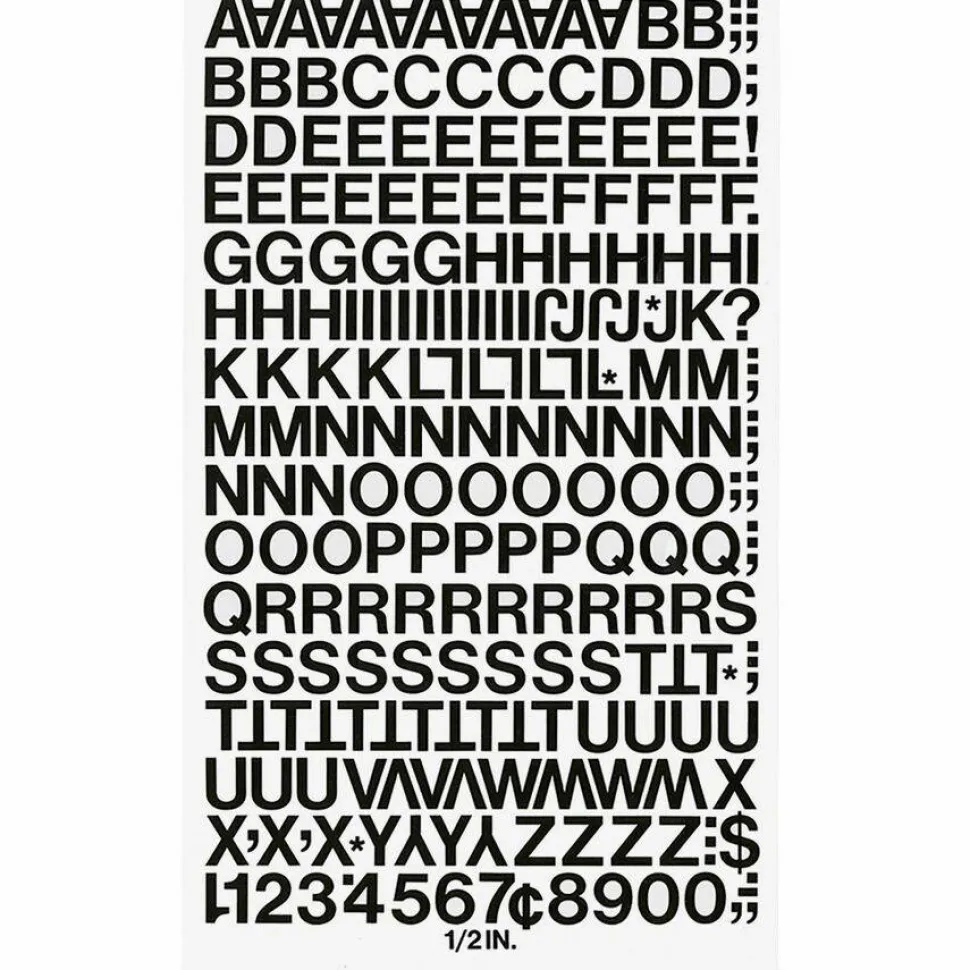 Chartpak Pickett Vinyl Letters and Numbers, 1/2", Black, Pack Of 179