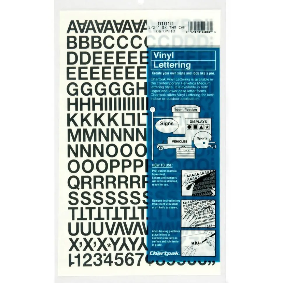 Chartpak Pickett Vinyl Letters and Numbers, 1/2", Black, Pack Of 179