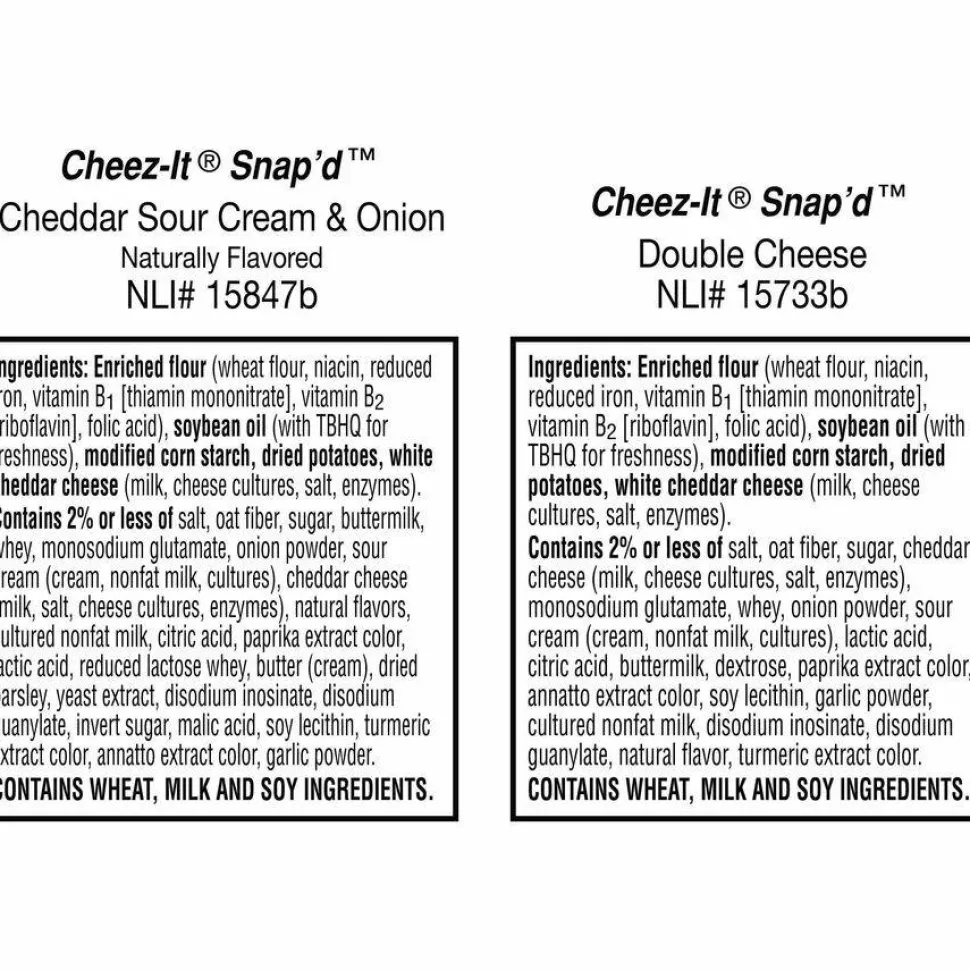 Cheez-It Snap'd Crackers Variety Pack, Cheddar Sour Cream and Onion; Double Cheese, 0.75 oz Bag, 42/Carton