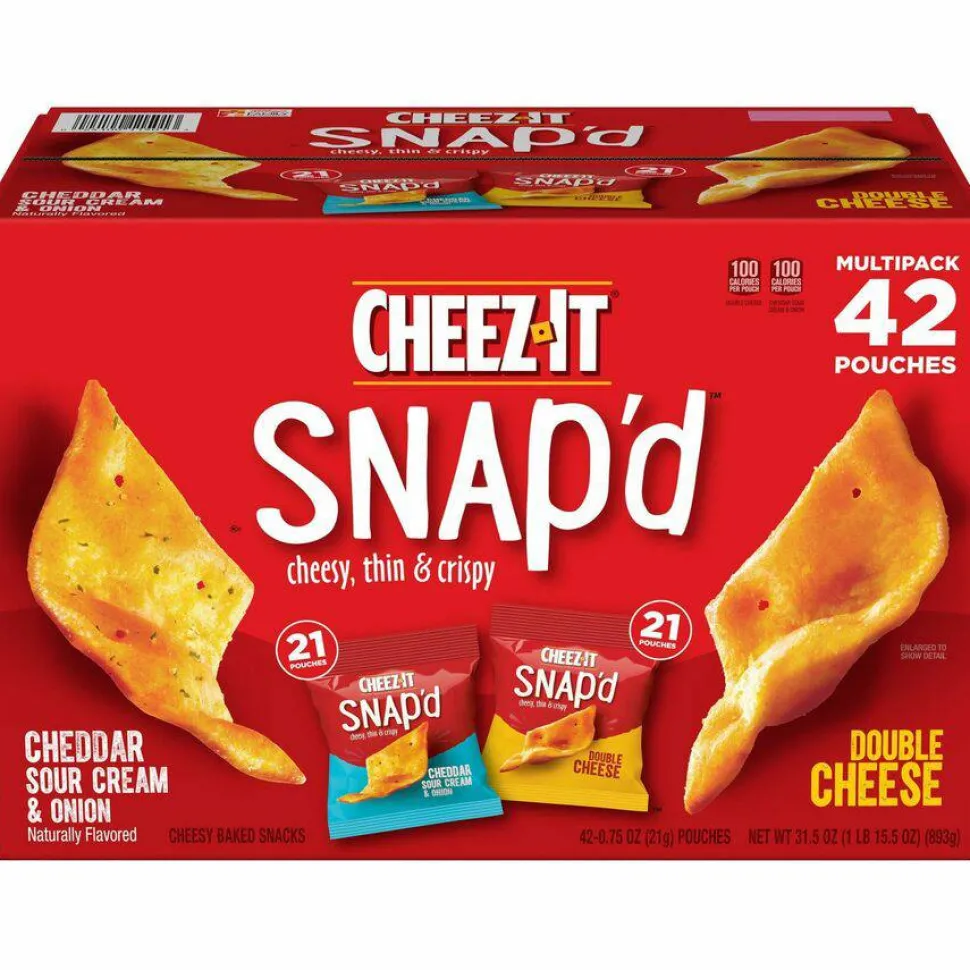 Cheez-It Snap'd Crackers Variety Pack, Cheddar Sour Cream and Onion; Double Cheese, 0.75 oz Bag, 42/Carton