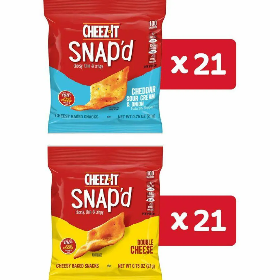 Cheez-It Snap'd Crackers Variety Pack, Cheddar Sour Cream and Onion; Double Cheese, 0.75 oz Bag, 42/Carton