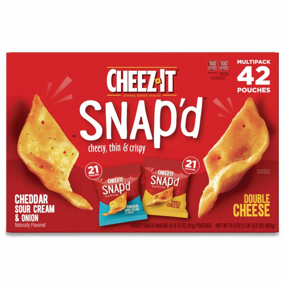 Cheez-It Snap'd Crackers Variety Pack, Cheddar Sour Cream and Onion; Double Cheese, 0.75 oz Bag, 42/Carton
