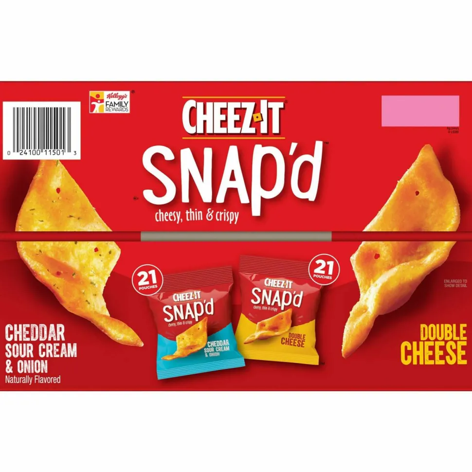 Cheez-It Snap'd Crackers Variety Pack, Cheddar Sour Cream and Onion; Double Cheese, 0.75 oz Bag, 42/Carton