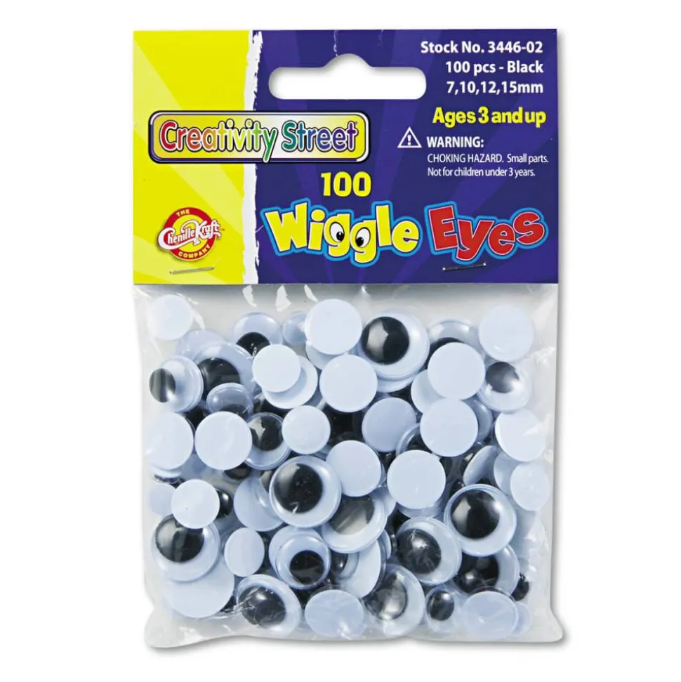 Chenille Kraft Creativity Street Wiggle Eyes, Assorted Sizes, Black/White, Pack of 100