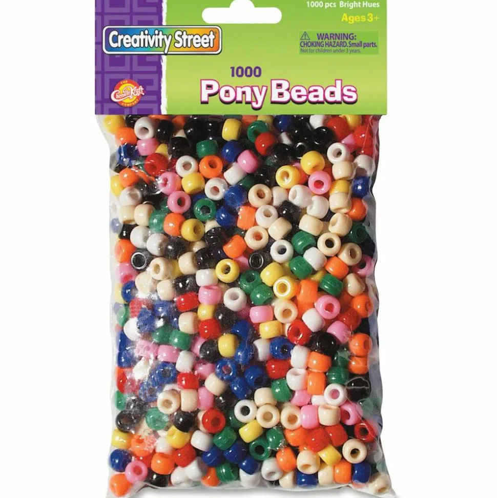 Chenille Kraft Pony Beads, 6 mm x 9 mm, Assorted Colors, Pack Of 1,000